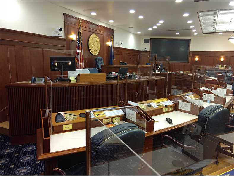 PTZ Cameras mounted on wall for remote video broadcasting at State Capitol
