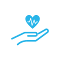 Blue Healthcare Hand and Heart Icon