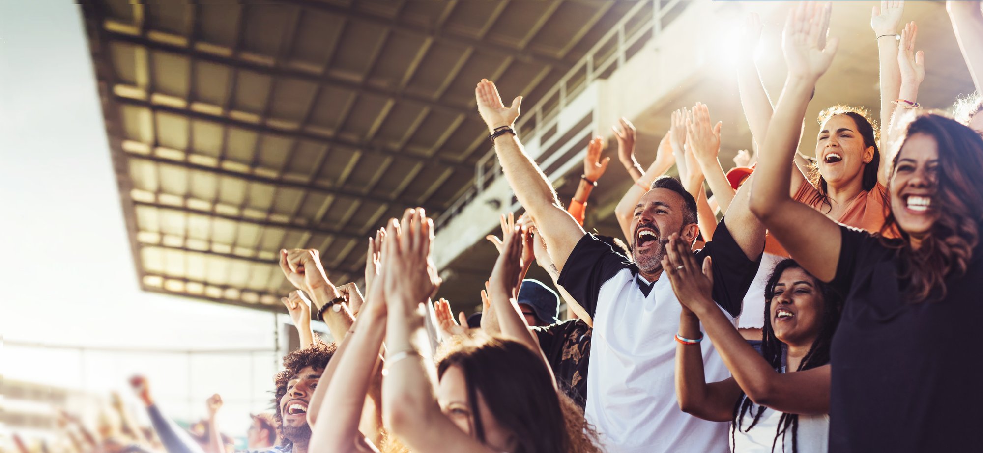 Sports fans in a stadium cheering
