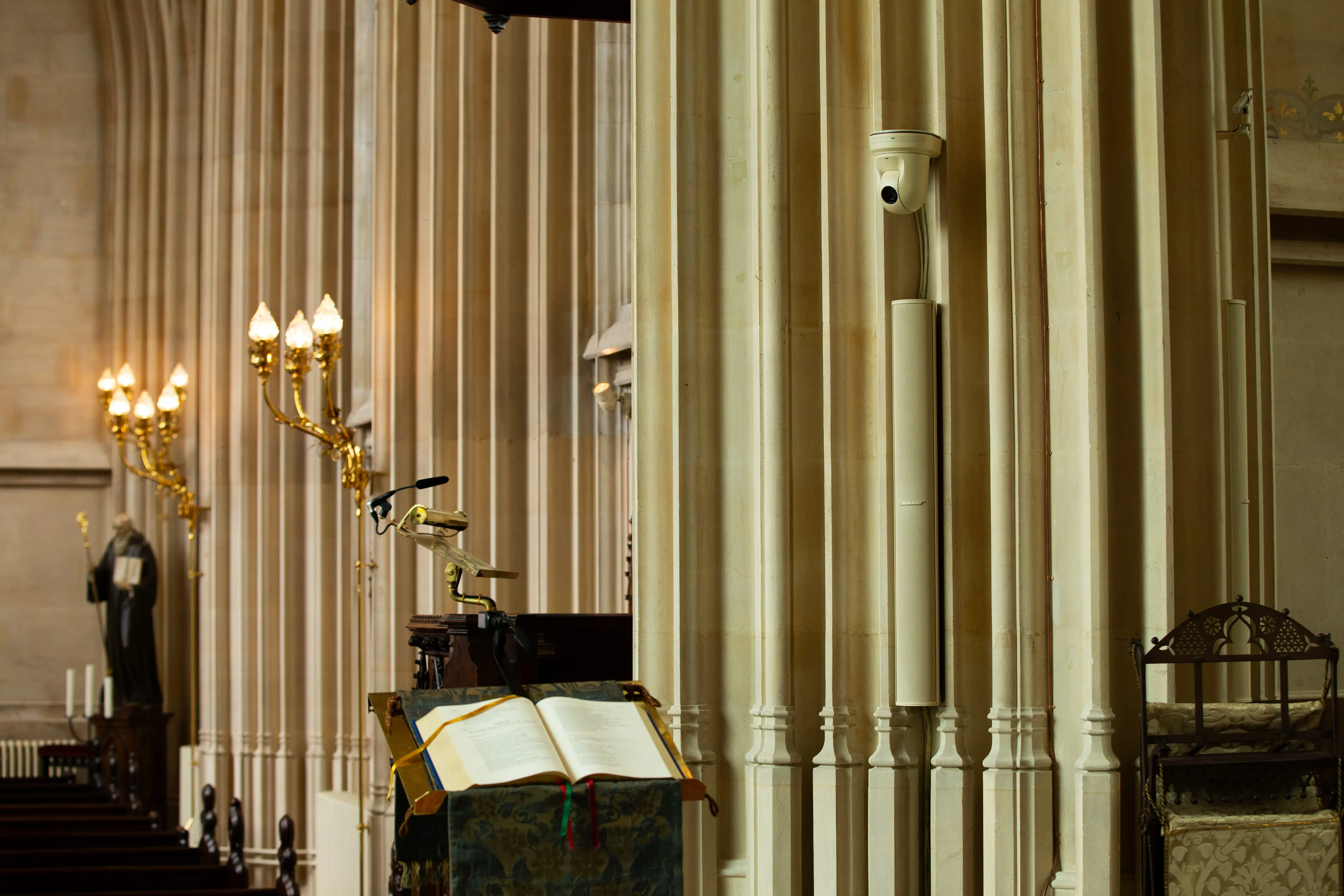 Saint Michael’s Abbey balances tradition and technology in comprehensive AV, IT, and Security system integration with new speakers and PTZ cameras.