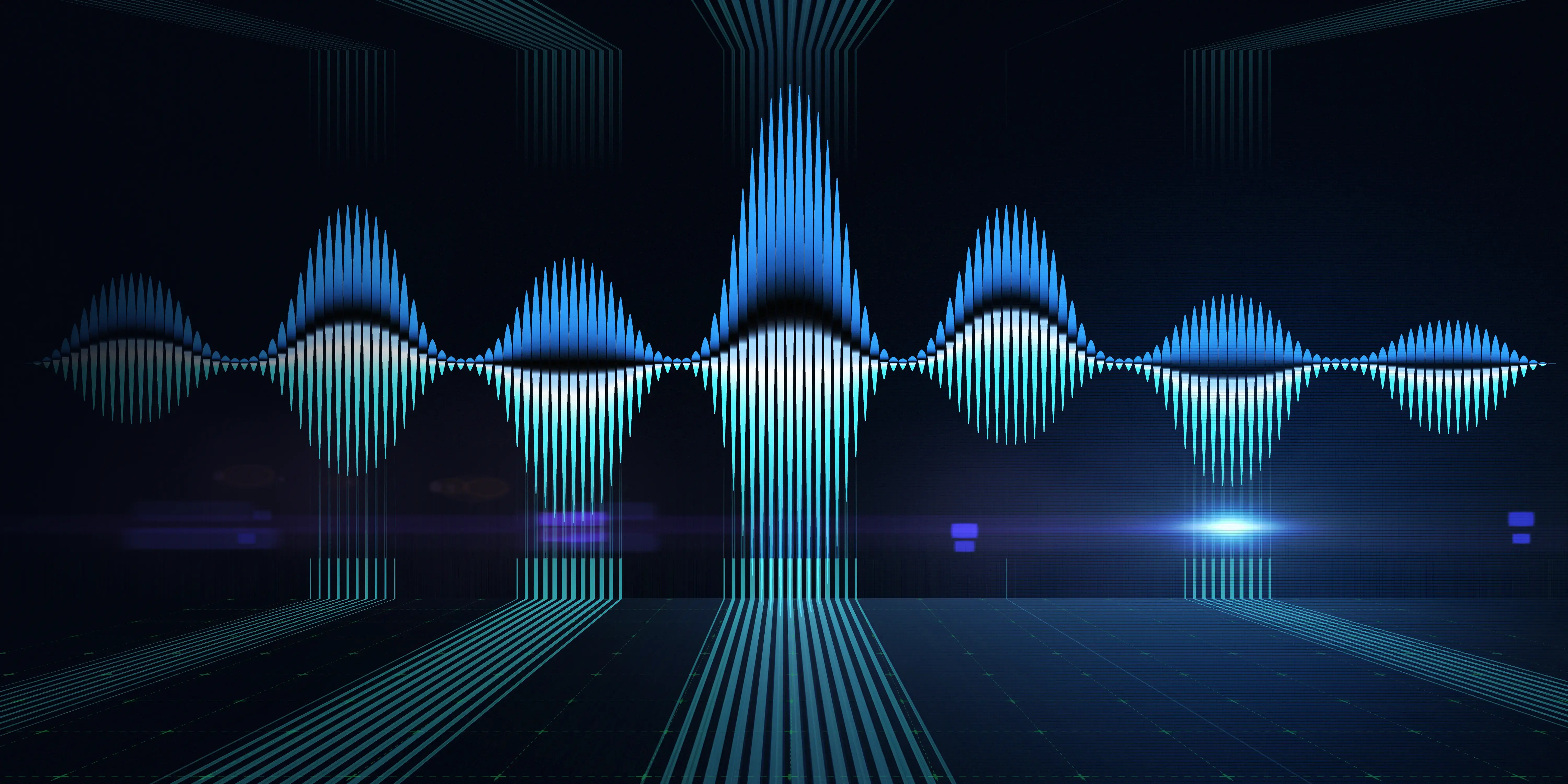 Abstract background with color sound wave from lines with light on dark blue. Technology sound wave. For music wave poster design.