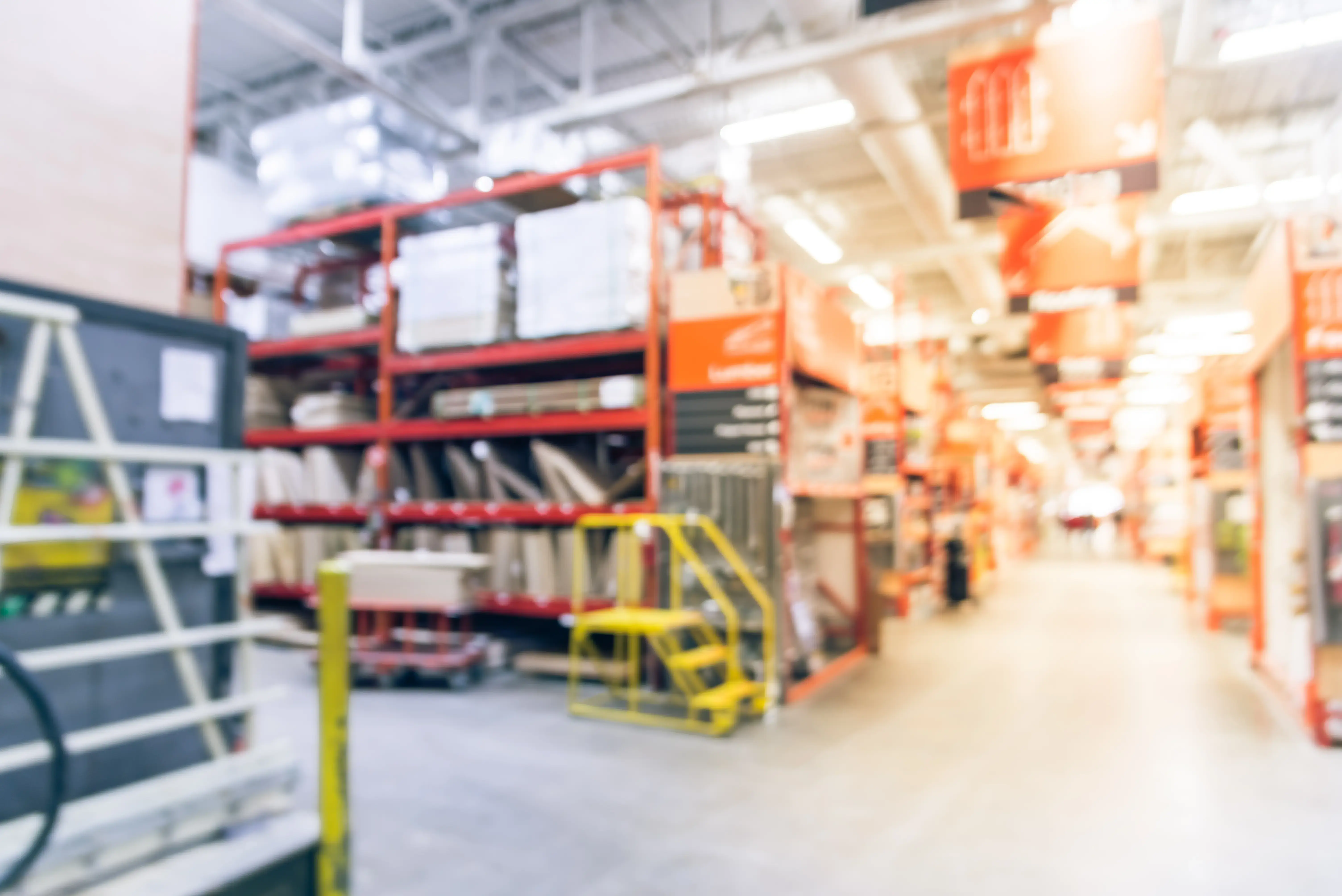 Blurred interior of home improvement retailer store in America