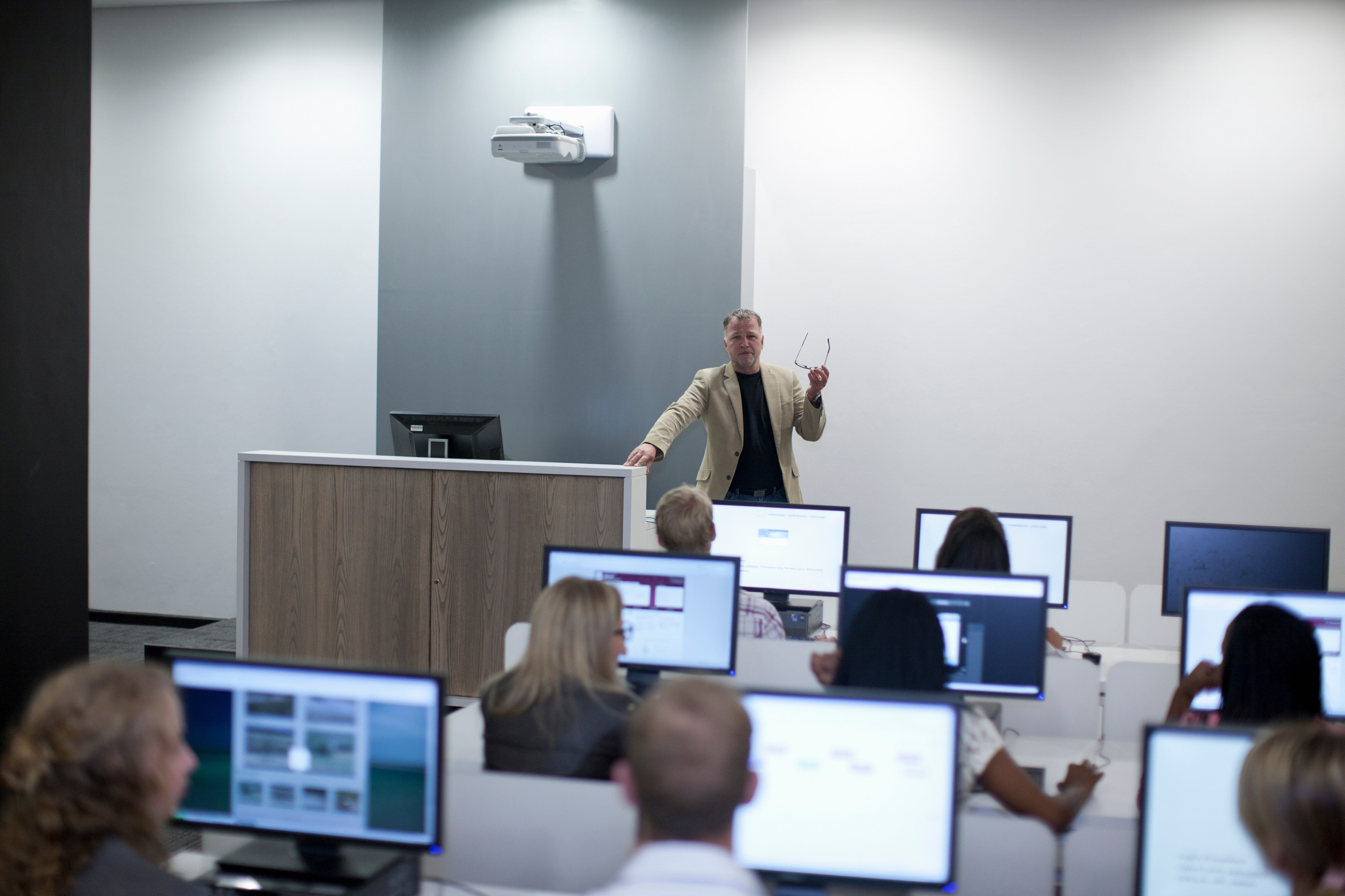 Students using computers in lecture